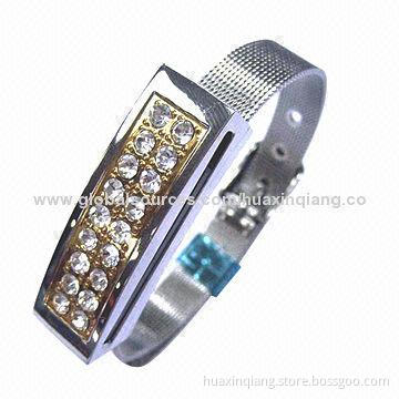 Diamond Bracelet USB Drive, 512MB-32GB Capacity, Metal + Diamond Material, 5-year Warranty, USB 2